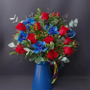 The Red Rose & Blue Orchid Jug Arrangement